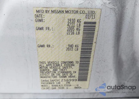 2015 Nissan Altima 2.5 Sv из США, поврежденный, VIN 1N4AL3AP2FC256999